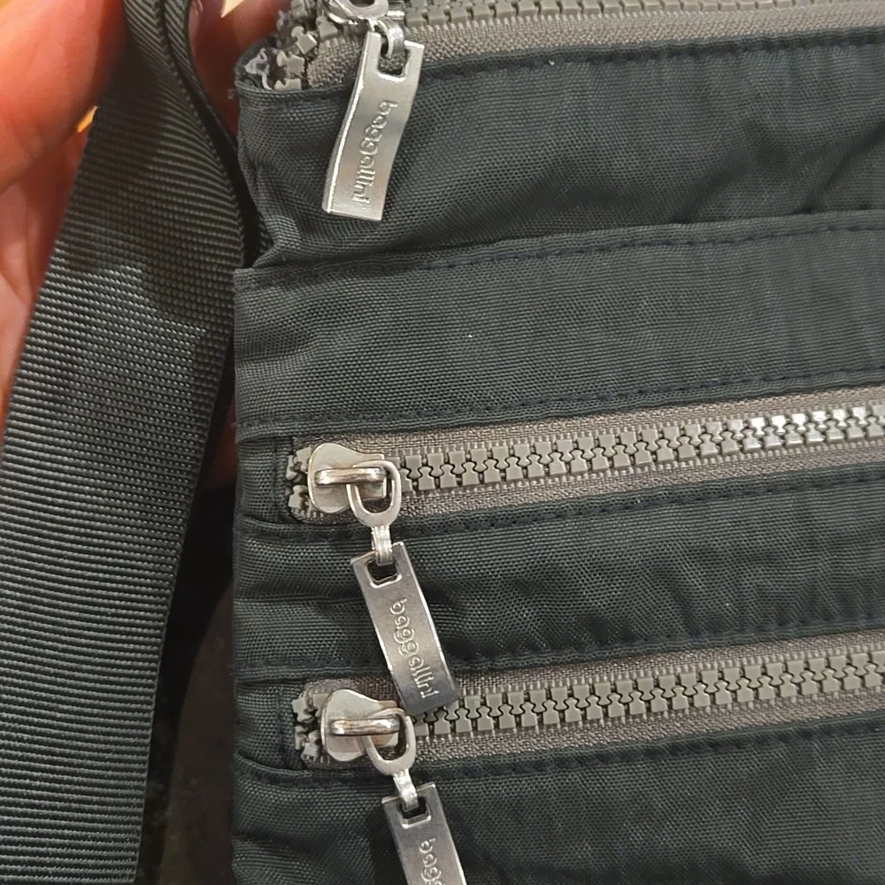Baggallini Comrade Crossbody 3 Zip Travel Shoulder Bag Charcoal Gray